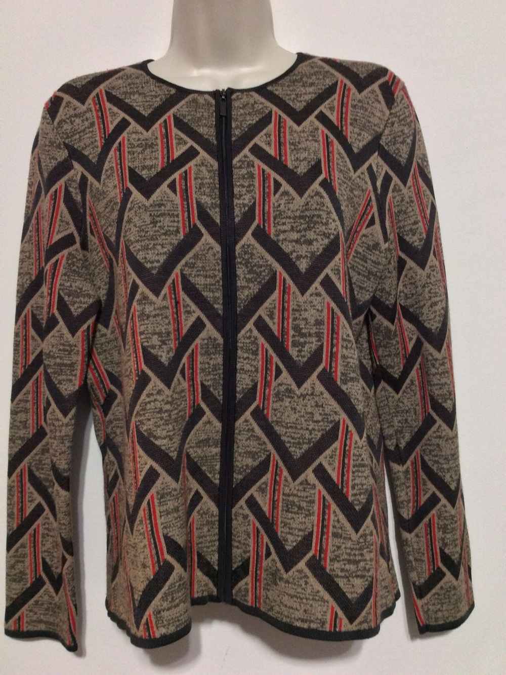 Jones New York zip up cardigan sweater medium. Long sleeve. Brown orange.